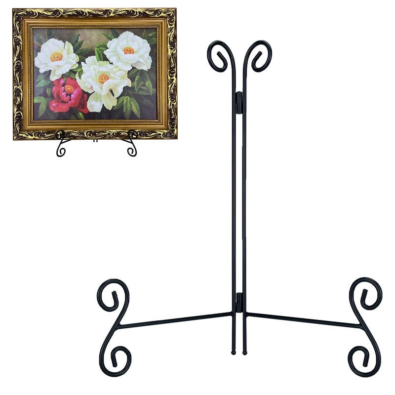 Plate Stand  12 Inch Plate Holder Display Stand 1 Pack  Black Metal Picture Stand Picture Frame Easel for Home Office Exhibition Reception